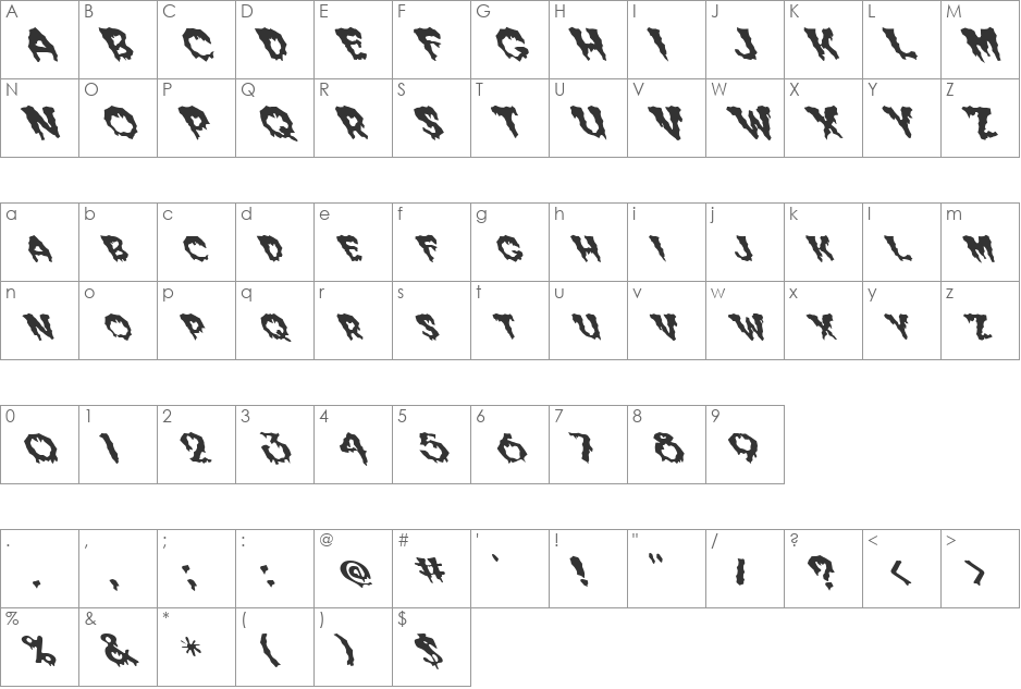 FZ WACKY 39 LEFTY font character map preview