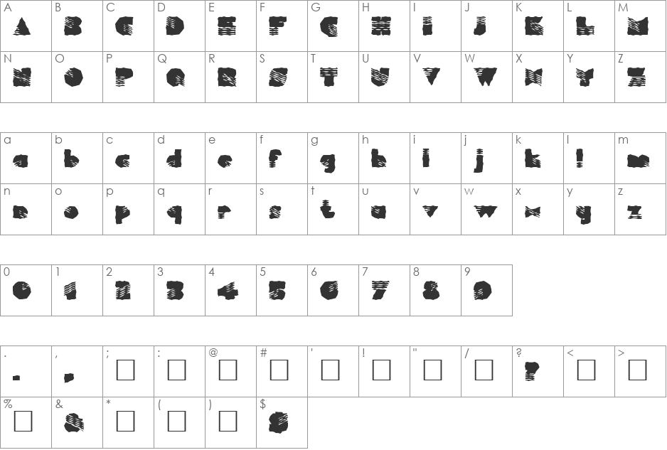 FZ WACKY 40 font character map preview