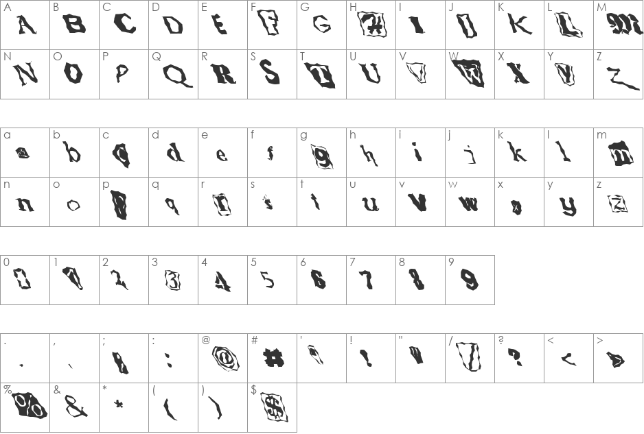 FZ WACKY 51 LEFTY font character map preview