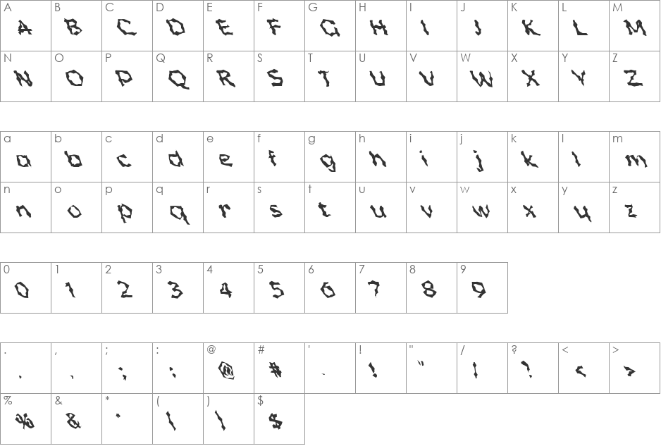 FZ WACKY 55 LEFTY font character map preview