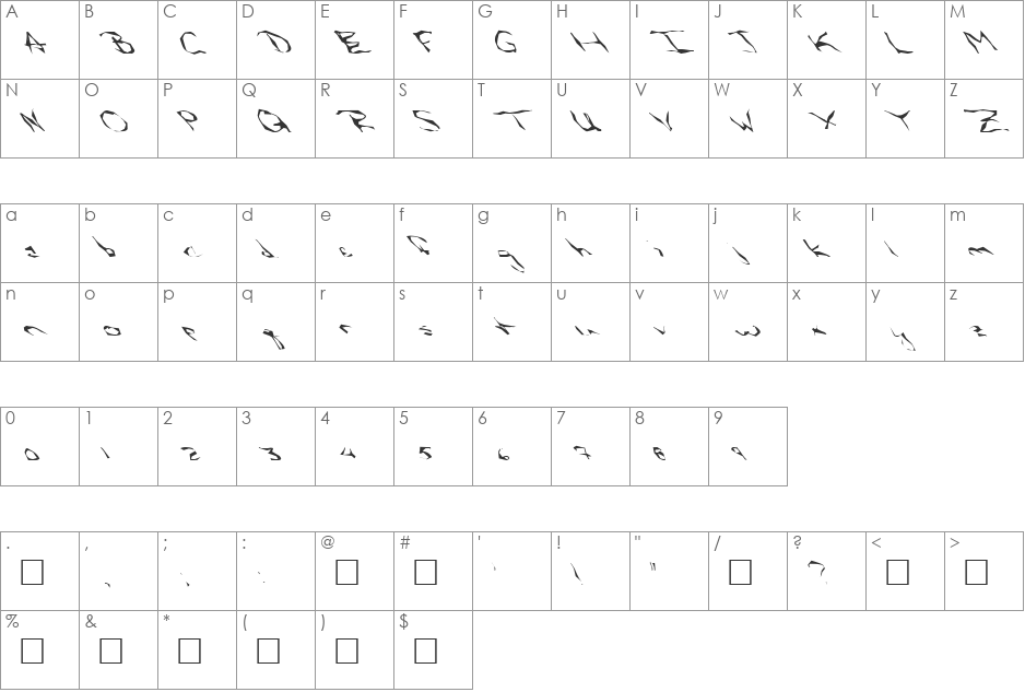 FZ WACKY 58 LEFTY font character map preview