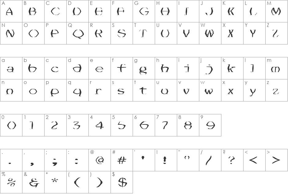 FZ WARPED 1 font character map preview