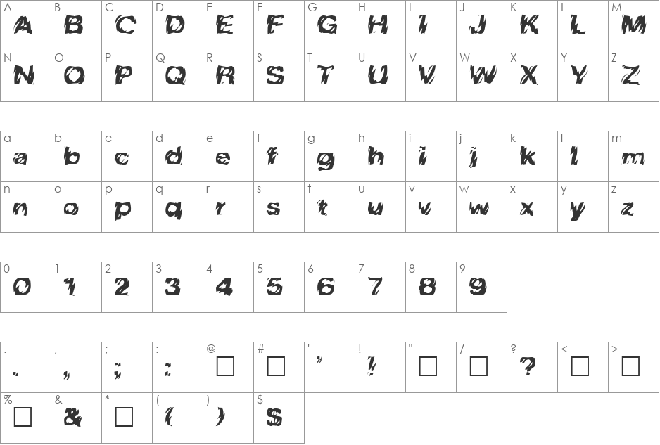 FZ WARPED 10 font character map preview