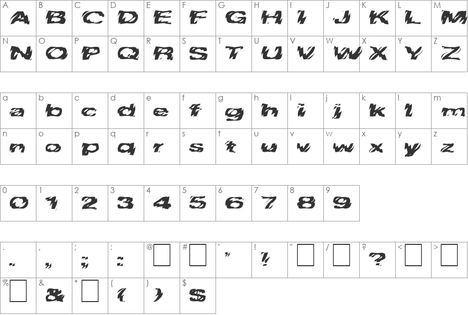 FZ WARPED 10 EX font character map preview