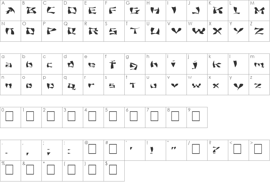 FZ WARPED 11 EX font character map preview