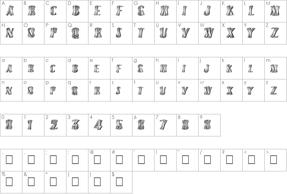 FZ WARPED 13 font character map preview