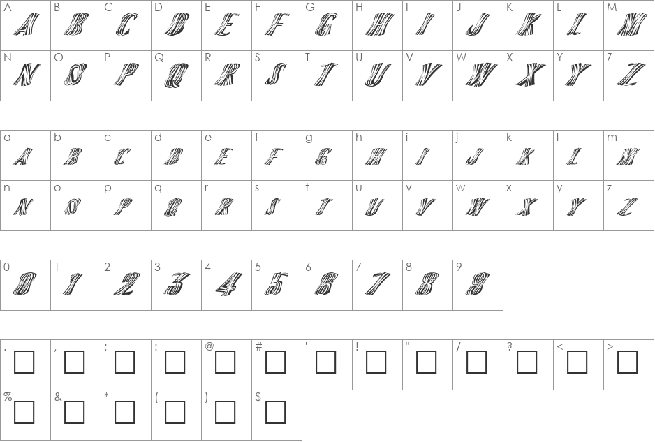 FZ WARPED 13 ITALIC font character map preview