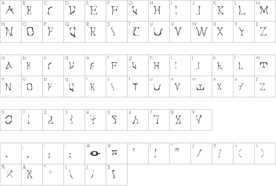 FZ WARPED 14 font character map preview