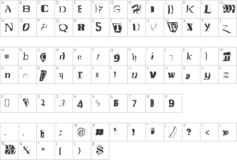 FZ WARPED 15 font character map preview