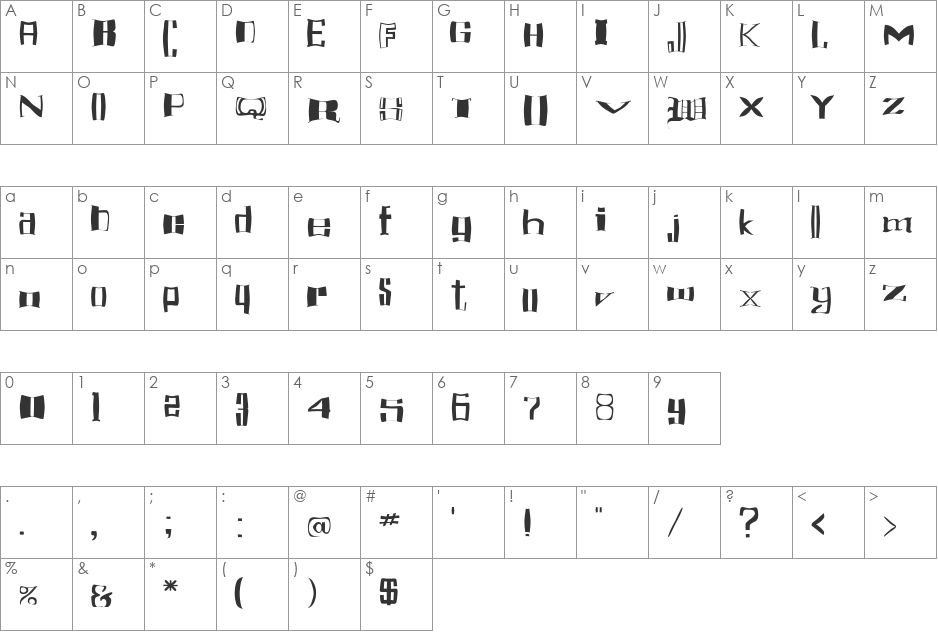 FZ WARPED 16 font character map preview