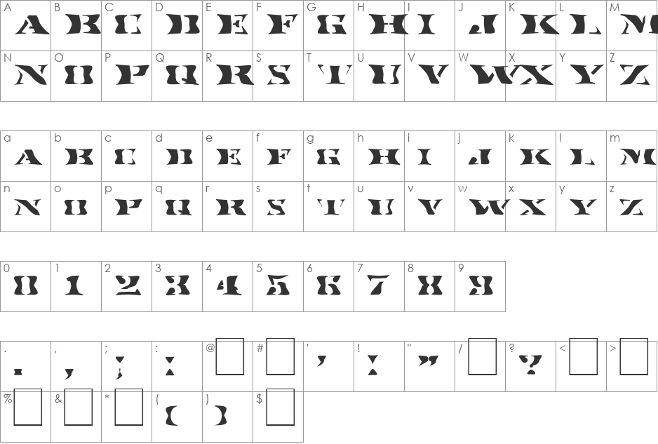 FZ WARPED 17 EX font character map preview