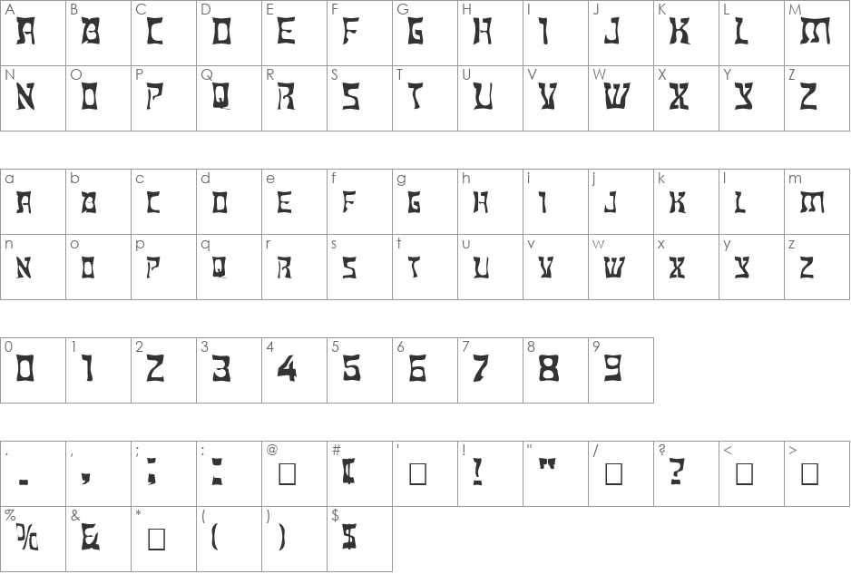FZ WARPED 18 EX font character map preview