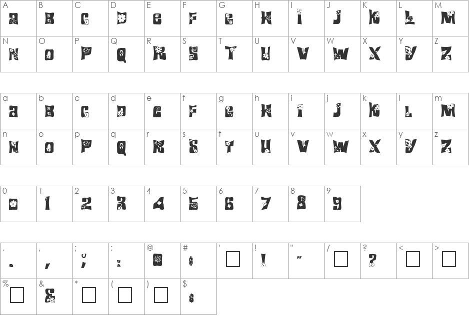 FZ WARPED 19 font character map preview