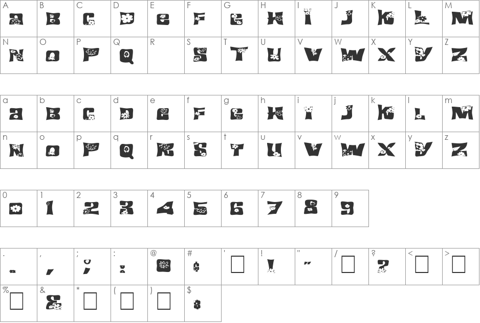 FZ WARPED 19 EX font character map preview