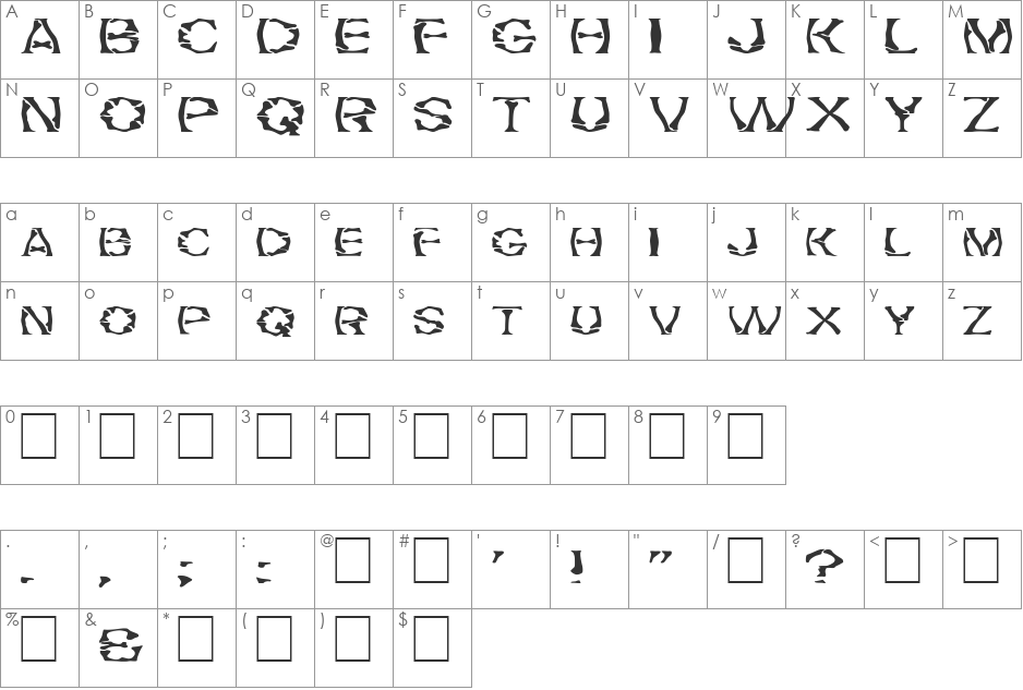 FZ WARPED 21 EX font character map preview