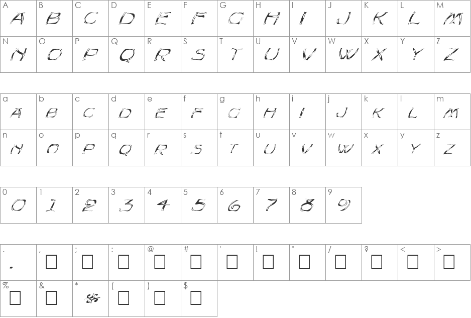 FZ WARPED 23 ITALIC font character map preview