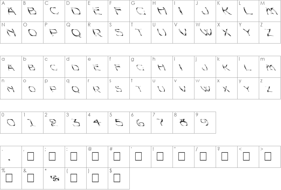 FZ WARPED 23 LEFTY font character map preview