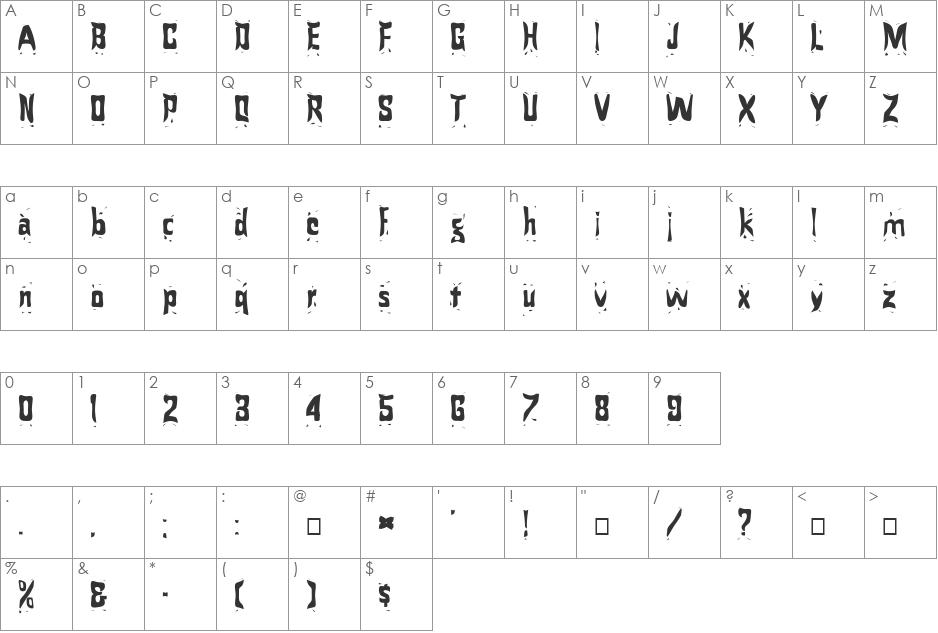 FZ WARPED 24 font character map preview