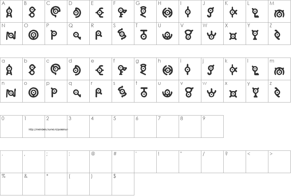 Annon font character map preview