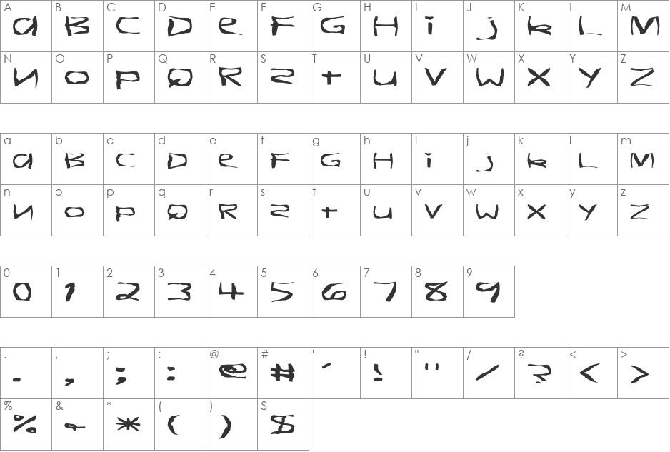 FZ WARPED 26 EX font character map preview