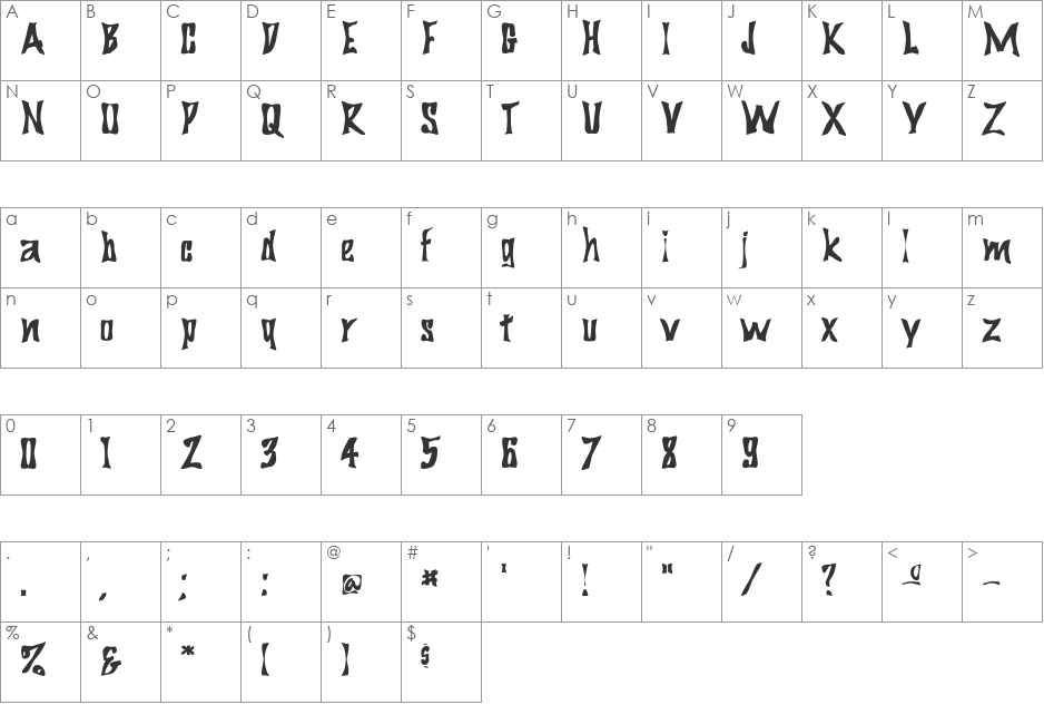 FZ WARPED 29 font character map preview