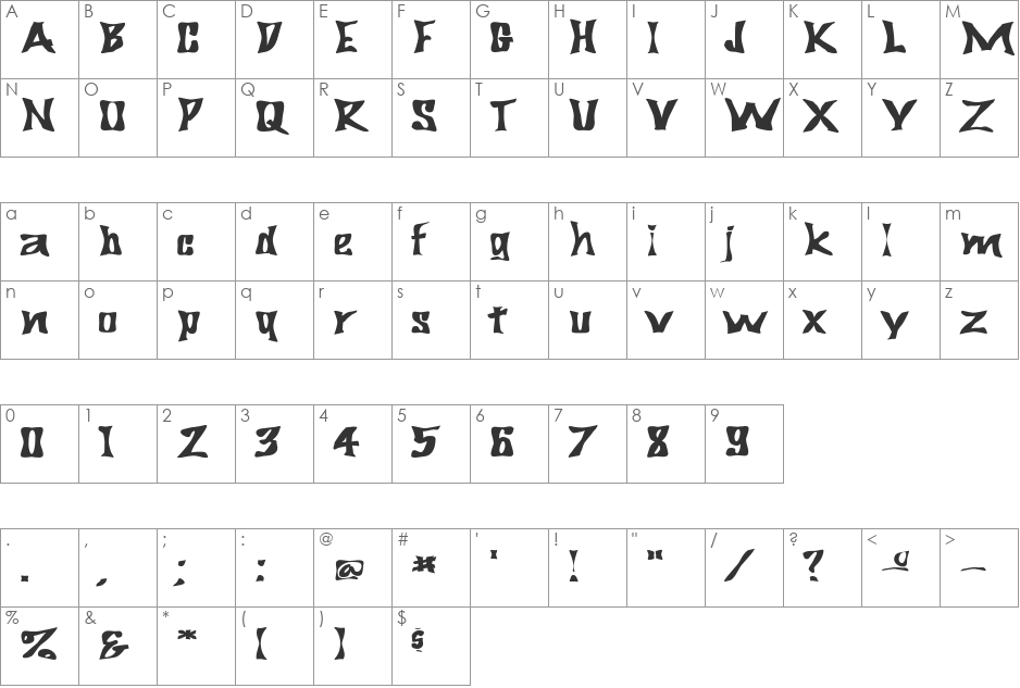 FZ WARPED 29 EX font character map preview