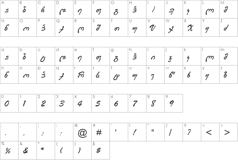 Abrush font character map preview
