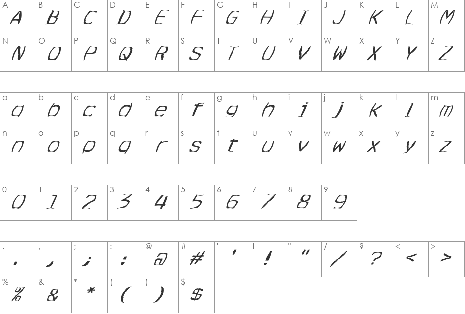 FZ WARPED 3 ITALIC font character map preview