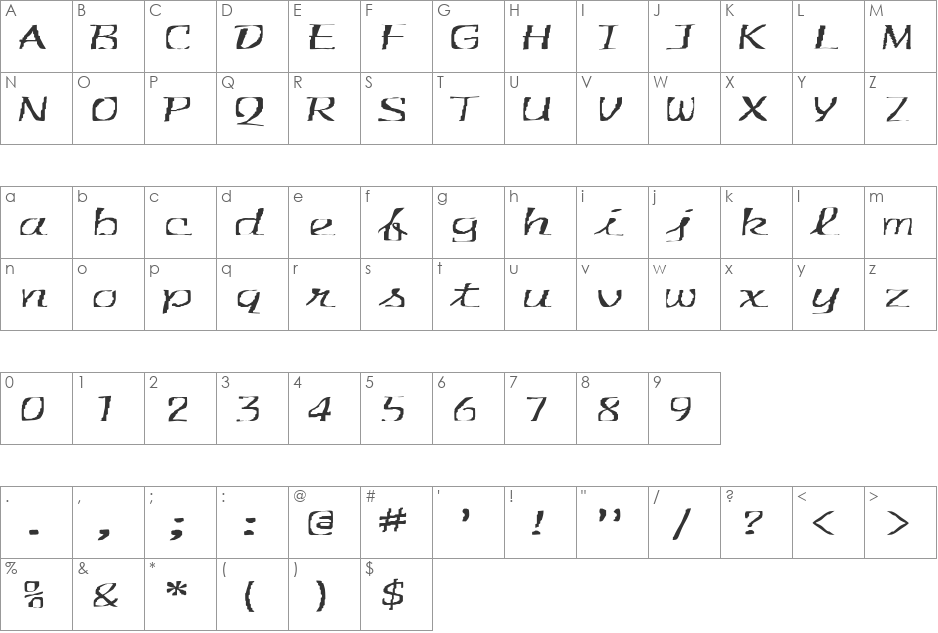 FZ WARPED 30 EX font character map preview