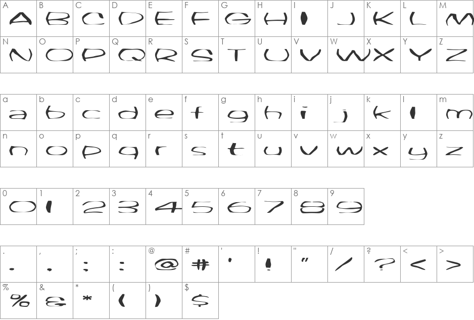 FZ WARPED 33 EX font character map preview