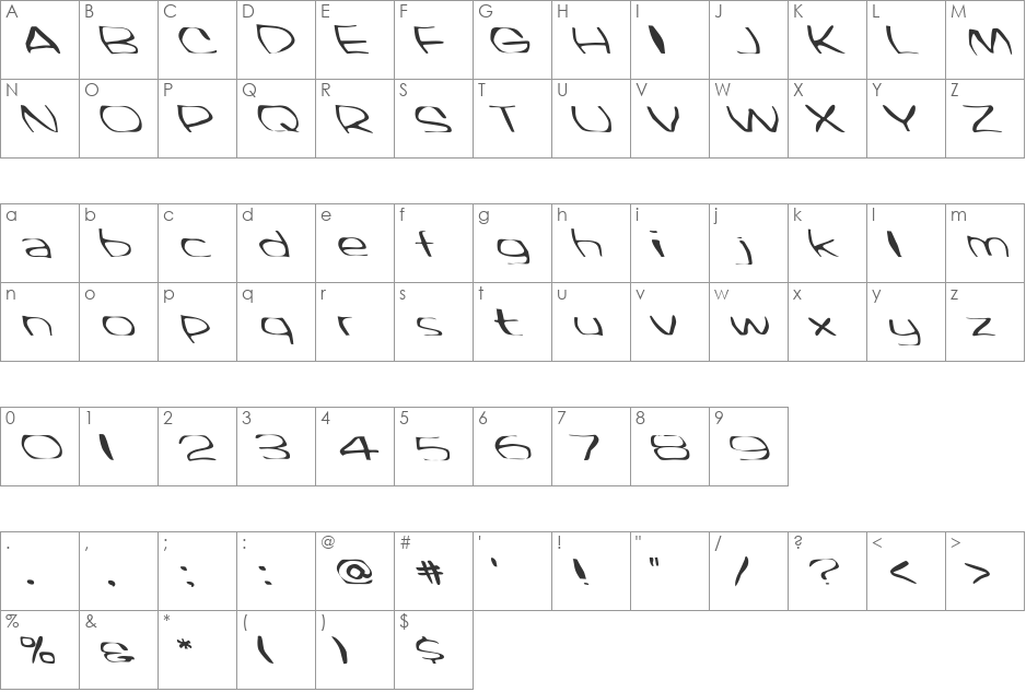 FZ WARPED 33 LEFTY font character map preview