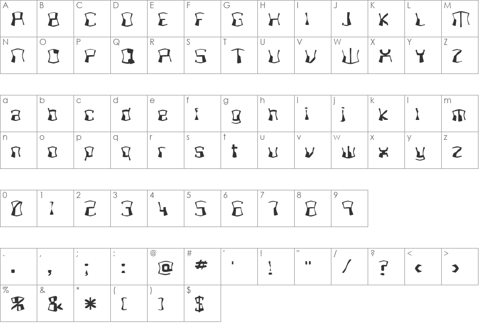 FZ WARPED 4 EX font character map preview