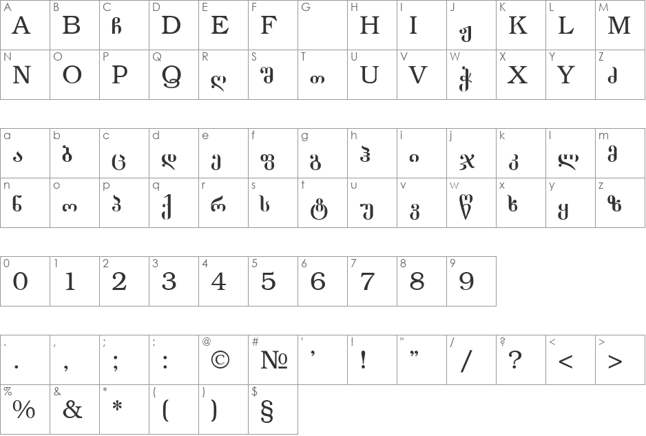 G&G_Dumbadze font character map preview
