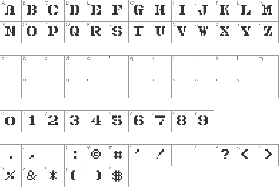 G7_1943 TTF font character map preview