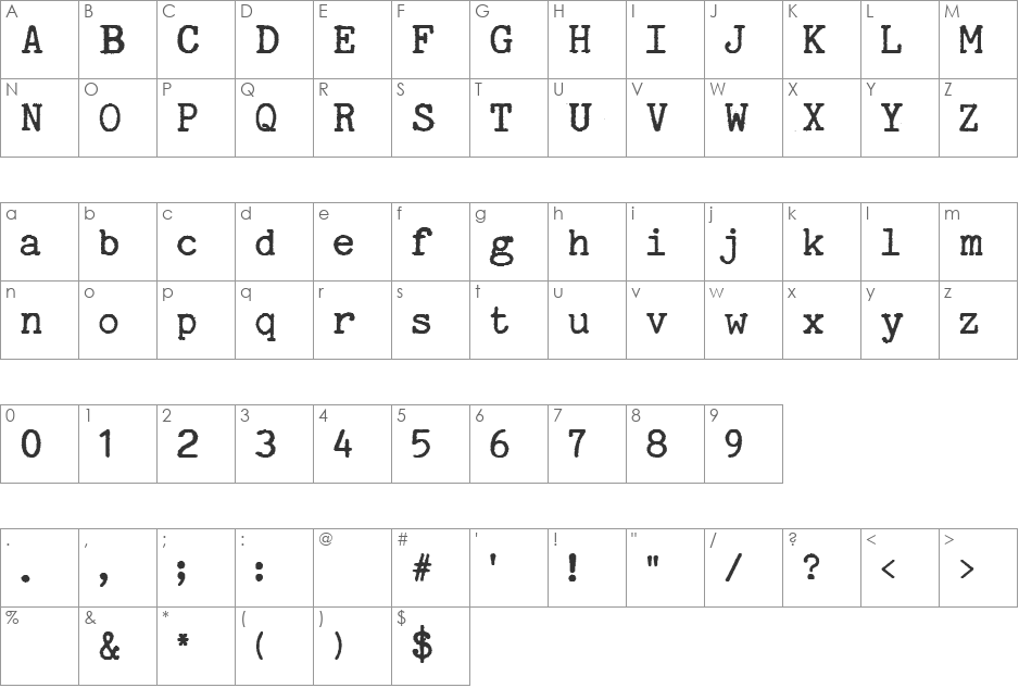 Gabriele 8008 - Typewriter font character map preview