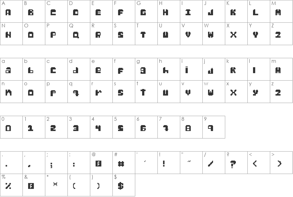 Gabs Pixel font character map preview