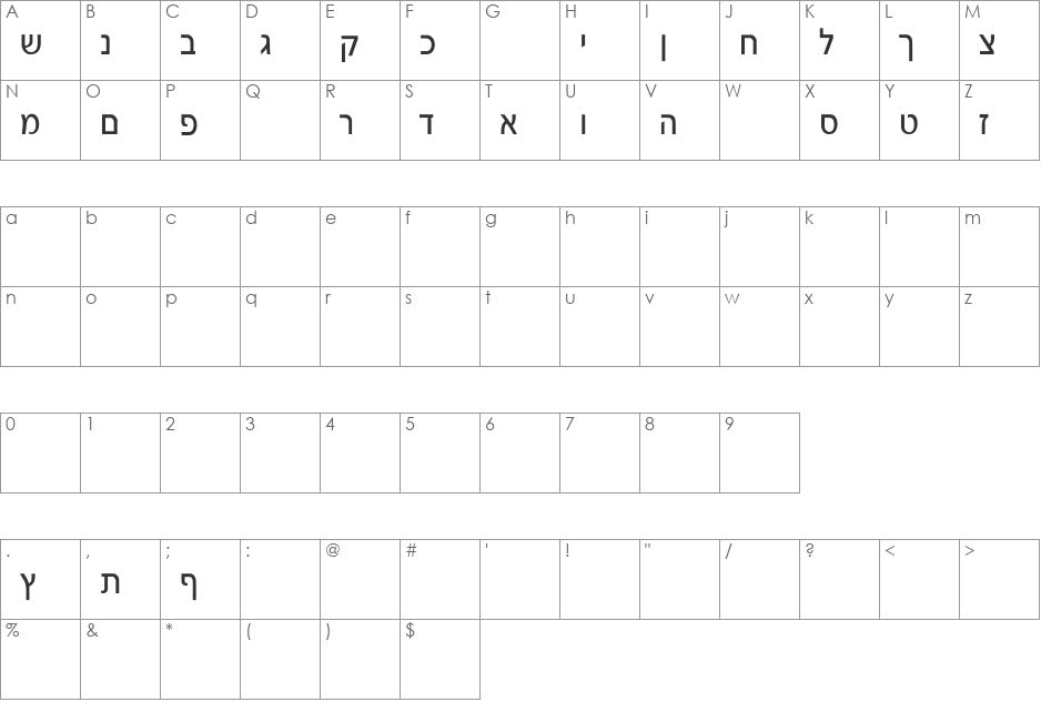 Gad Thin font character map preview