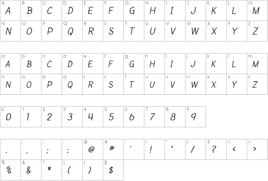 Gadila Rin font character map preview
