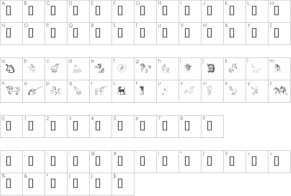 GailsUnicorn font character map preview