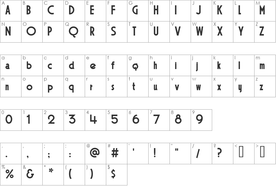 Gainsborough font character map preview