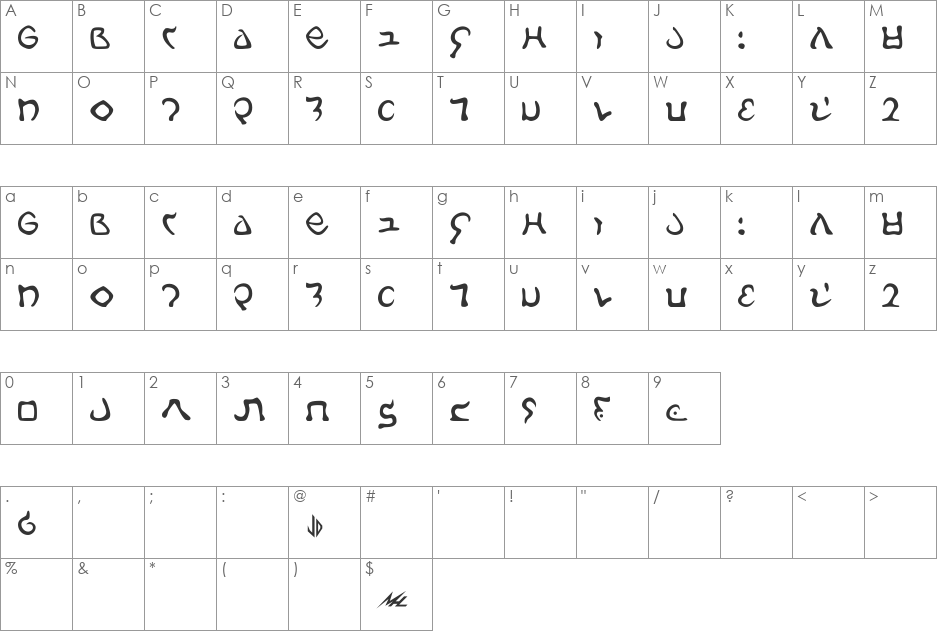 Galach font character map preview