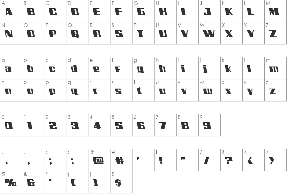 Galactic Storm Leftalic font character map preview