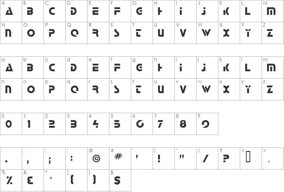 Galactican font character map preview