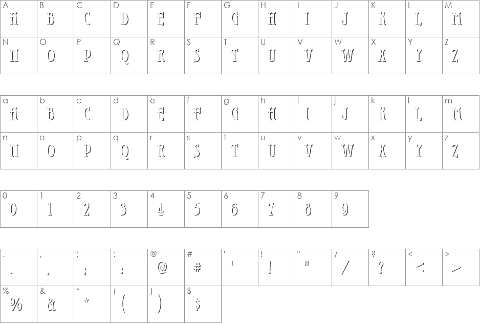 GaladrielOnlShaD font character map preview
