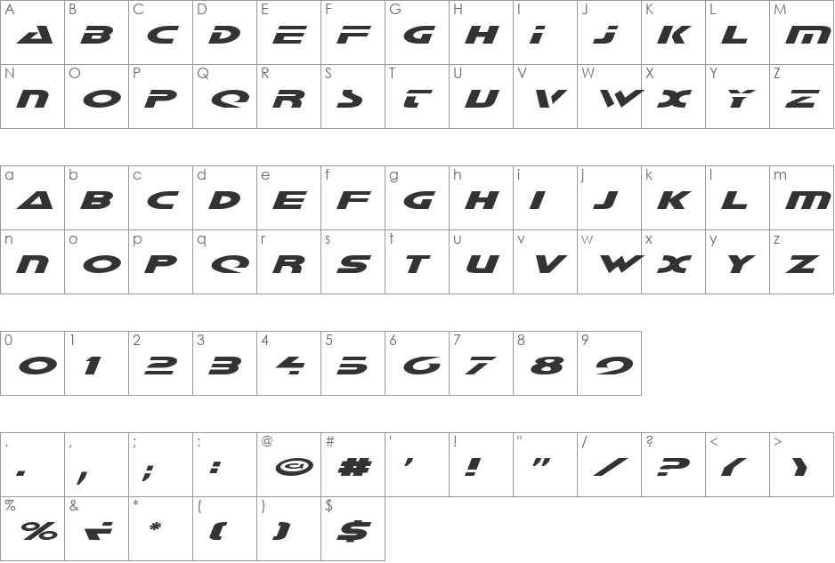 Galant Italic font character map preview