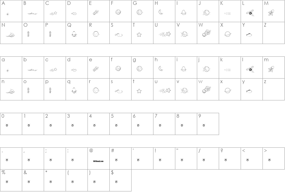 Galaxia font character map preview