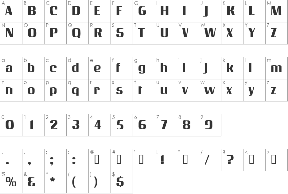 Galaxy font character map preview