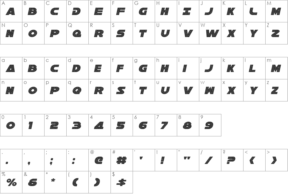 Galaxy 1 Condensed Italic font character map preview