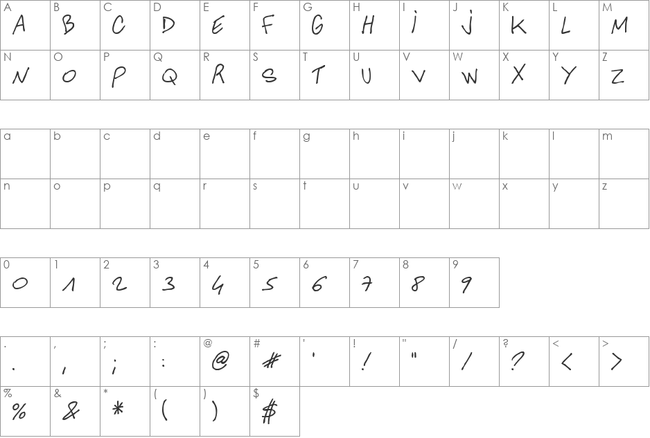 ANOTHER HAND OF CRE font character map preview