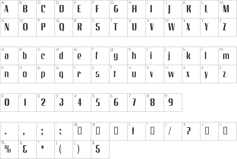 GalaxyCondensed font character map preview